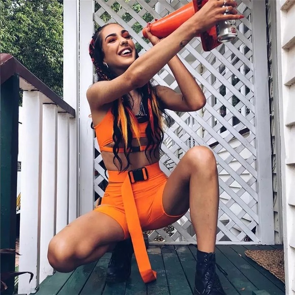 **Sold**Orange neon raving outfit set 3 piece set - Picture 1 of 3